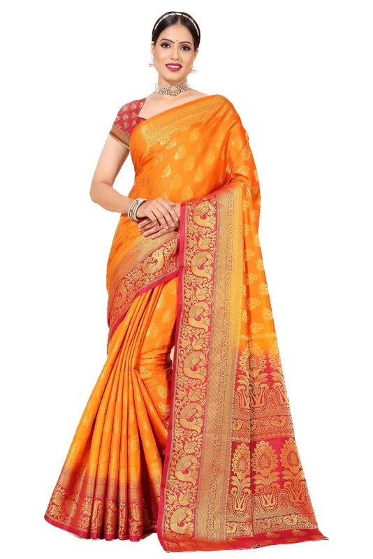 neeah women's banarasi silk saree(ns-173-61) (orange-maroon), orange-maroon, One Size